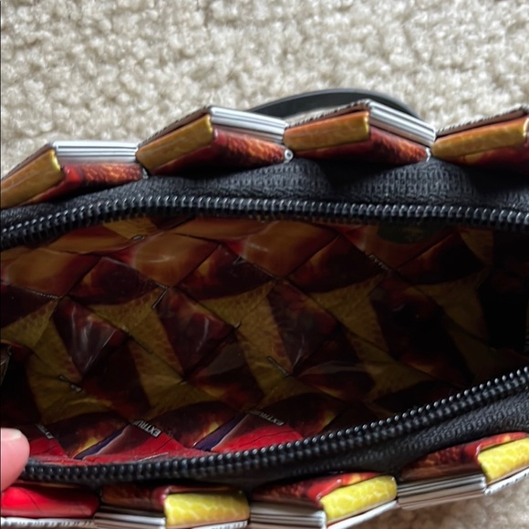 Handmade Striped Black and White Recycled barcode Wristlet - Picture 3 of 6